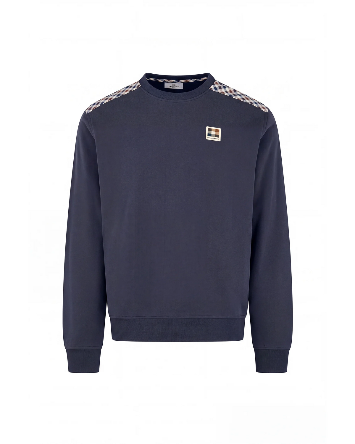 Aquascutum Check Shoulder Crewneck Fleece - Navy | ViaMonte Shop