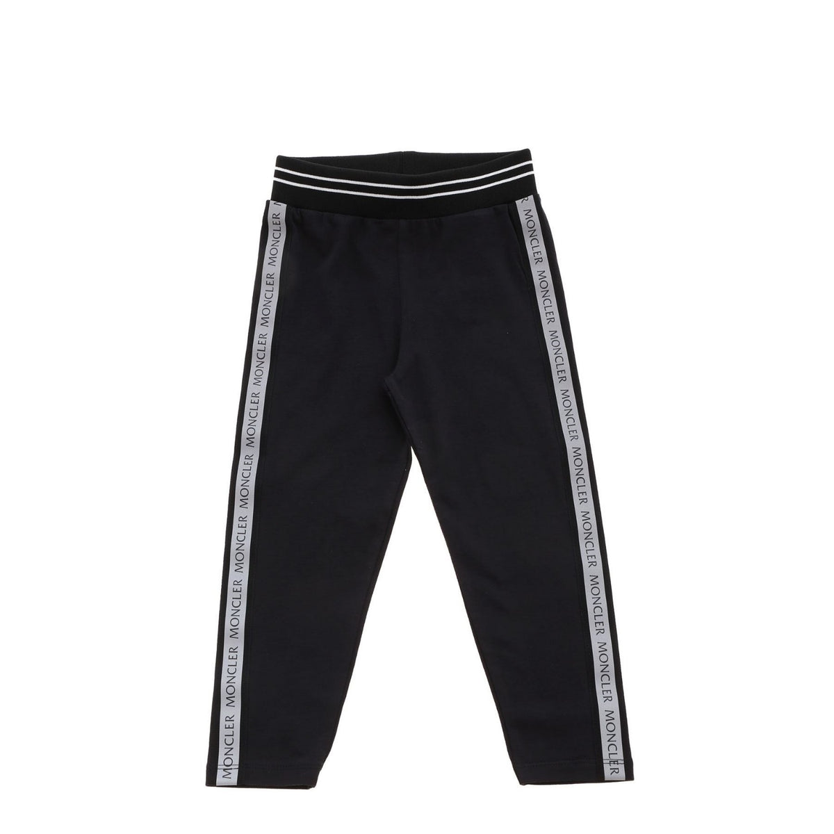 ViaMonte Shop | Moncler Enfant pantalone neonato in cotone stretch nero con bande laterali