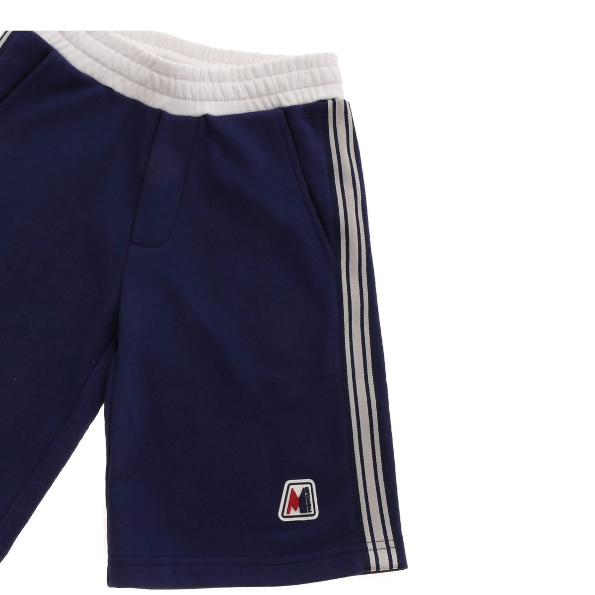 ViaMonte Shop | Moncler Enfant bermuda bambino in cotone blu con bande laterali