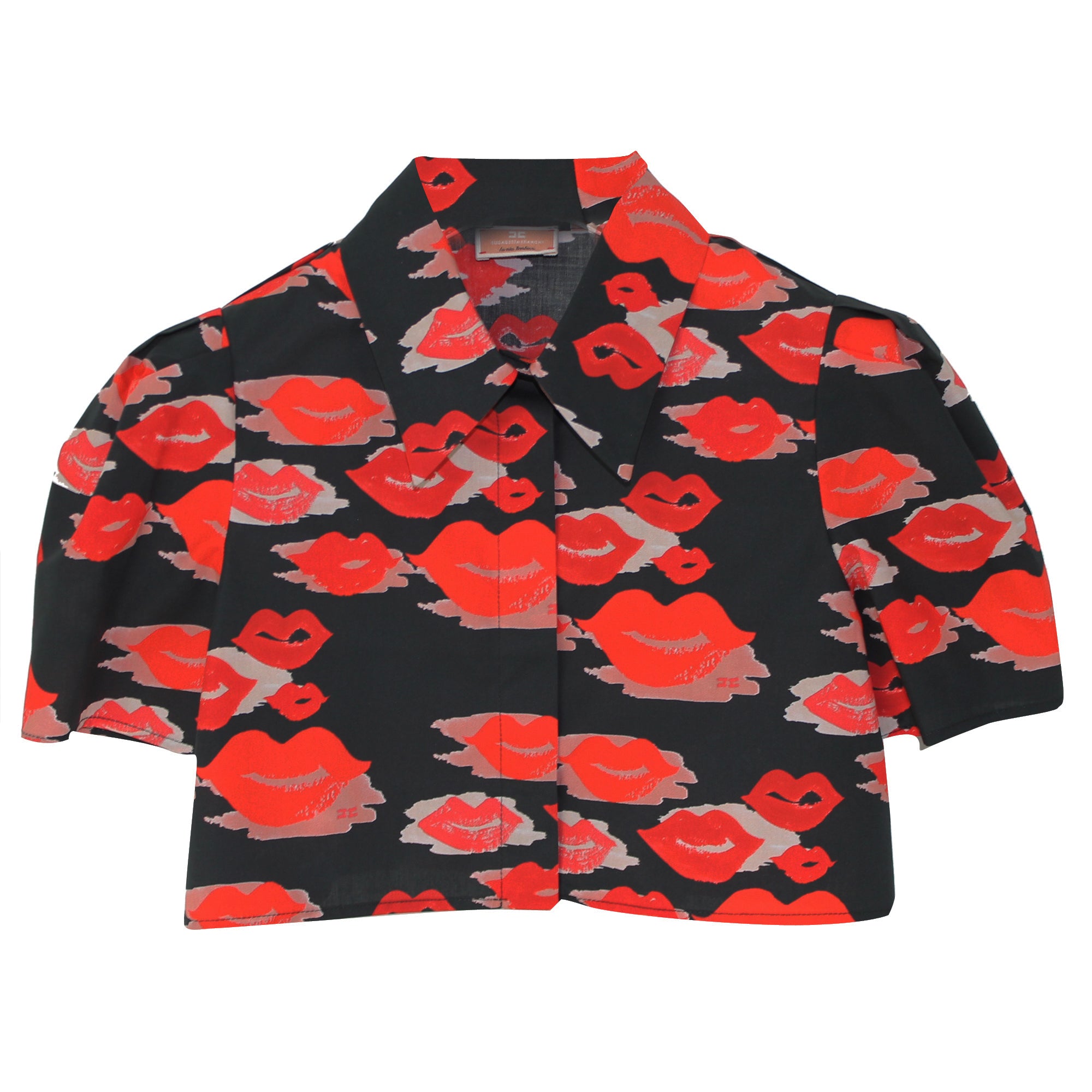 ViaMonte Shop | Elisabetta Franchi La Mia Bambina camicia cropped in popeline stampa bocche