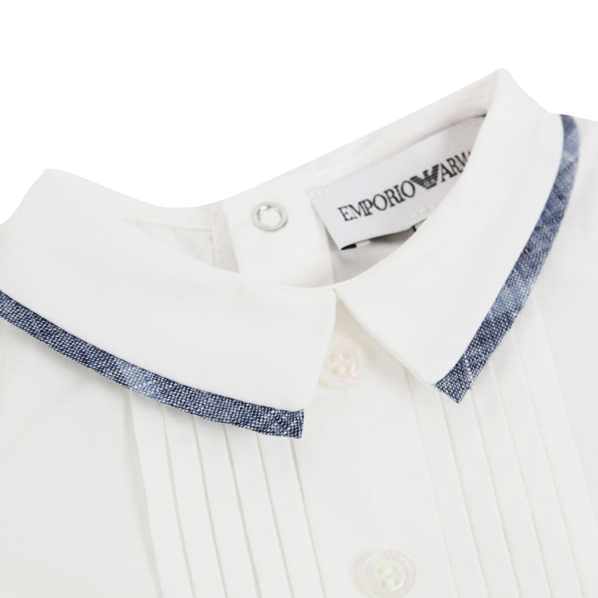ViaMonte Shop | Emporio Armani pagliaccetto baby boy bicolor in lino con bavetta