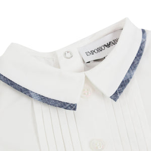 ViaMonte Shop | Emporio Armani pagliaccetto baby boy bicolor in lino con bavetta