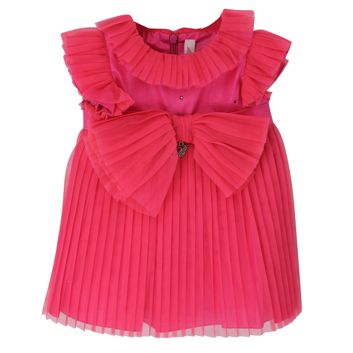 Miss Blumarine abito plissettato baby girl ciclamino con maxi fiocco | ViaMonte Shop