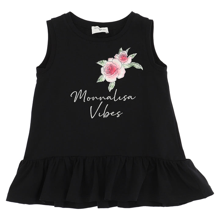 ViaMonte Shop | Monnalisa canotta bambina nera in cotone con ruches