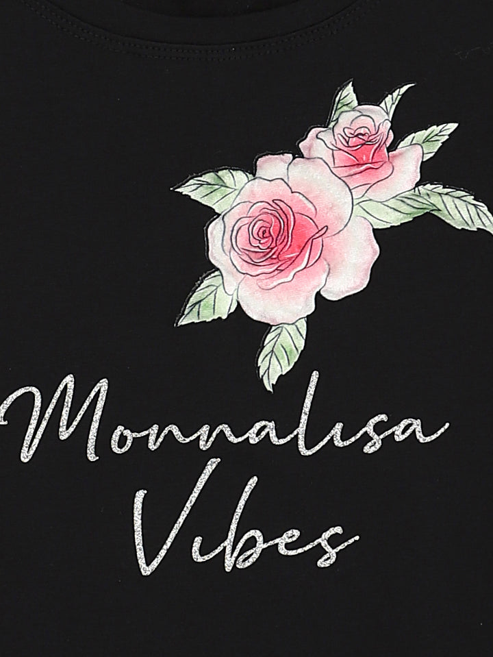 ViaMonte Shop | Monnalisa canotta bambina nera in cotone con ruches