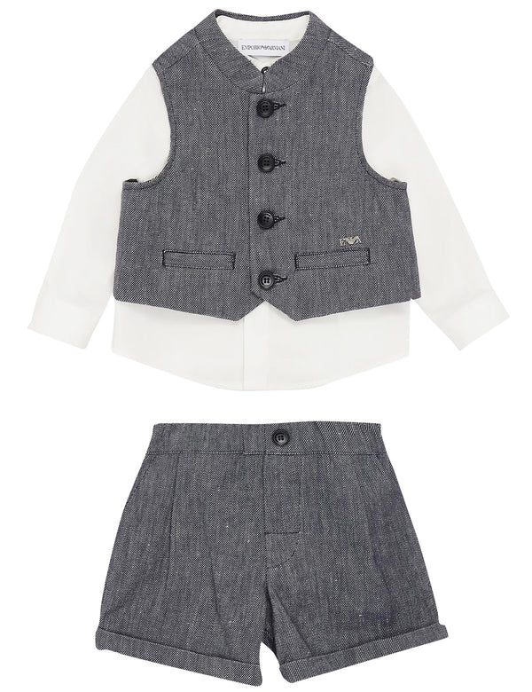 ViaMonte Shop | Emporio Armani completo blu neonato in misto lino