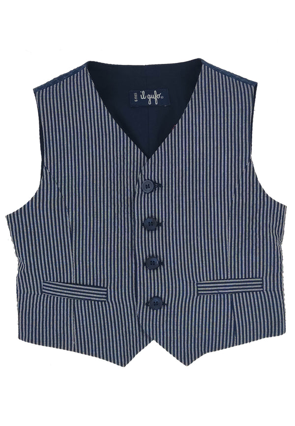 ViaMonte Shop | Il Gufo gilet blu a righe neonato in misto cotone