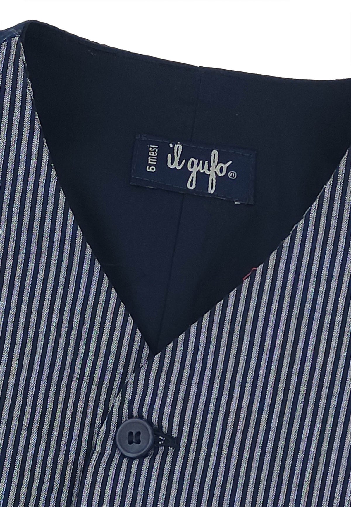 ViaMonte Shop | Il Gufo gilet blu a righe neonato in misto cotone