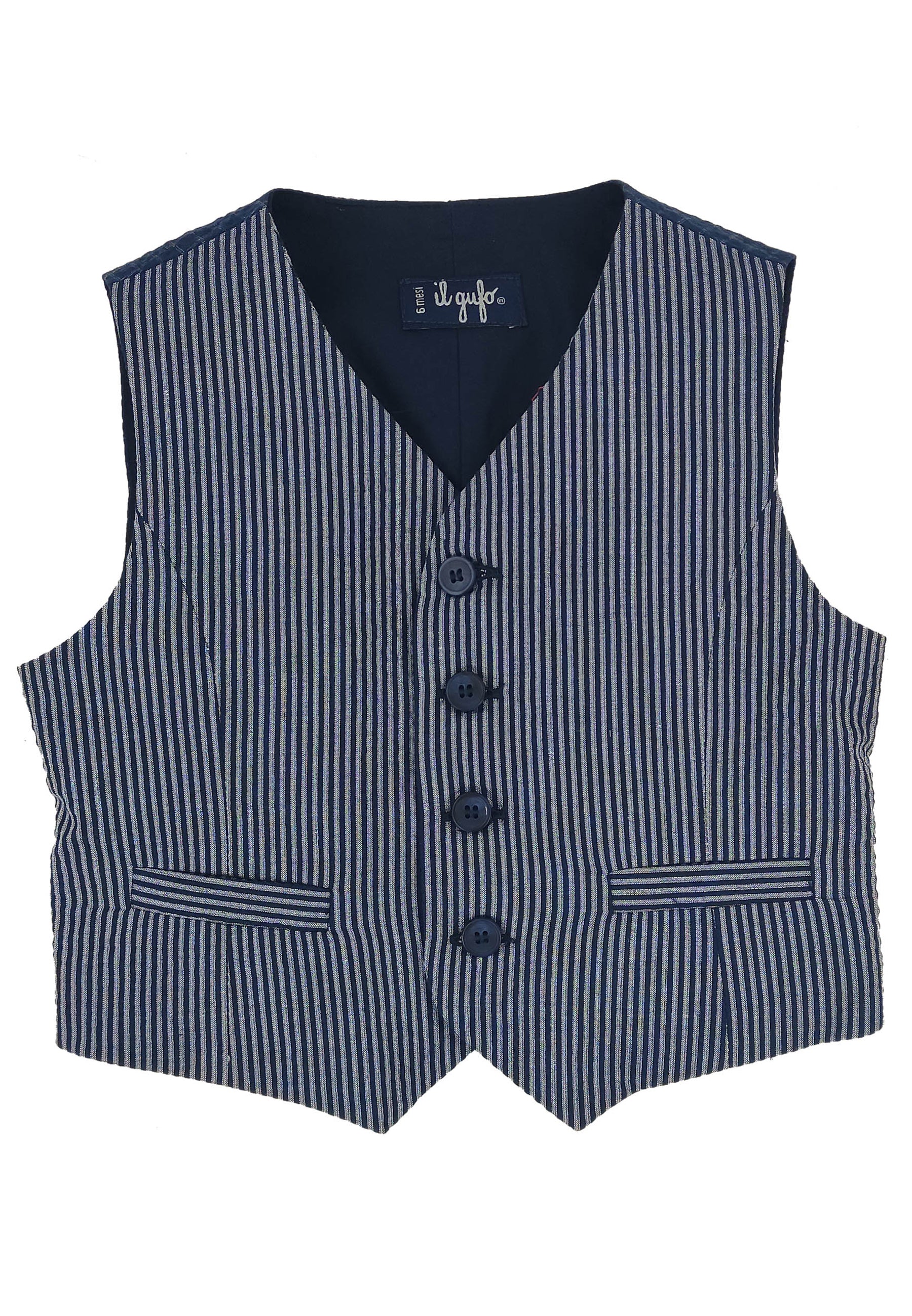 ViaMonte Shop | Il Gufo gilet blu a righe bambino in misto cotone