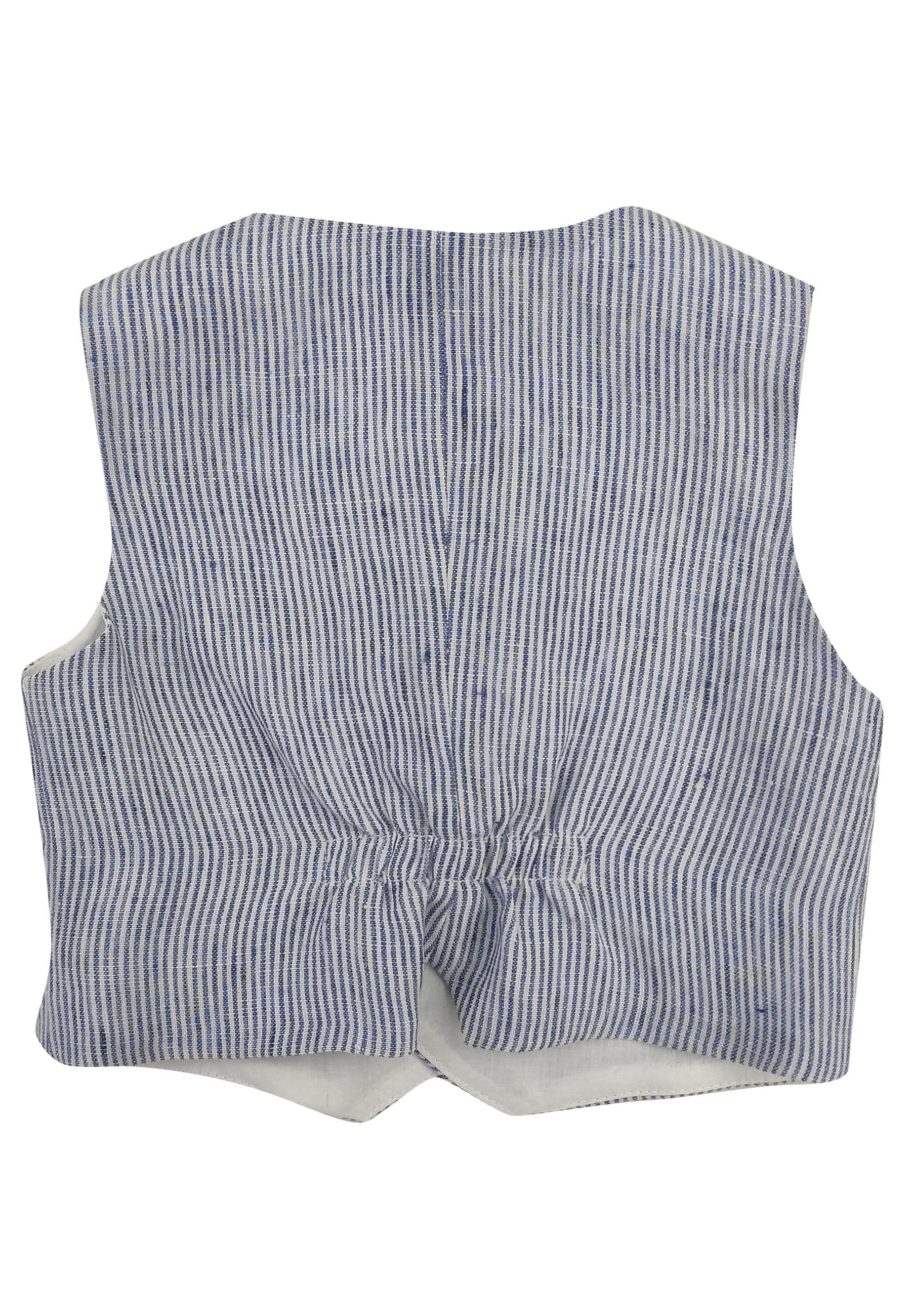 ViaMonte Shop | Il Gufo gilet celeste scuro neonato a righe in lino