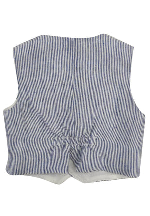 ViaMonte Shop | Il Gufo gilet celeste scuro neonato a righe in lino