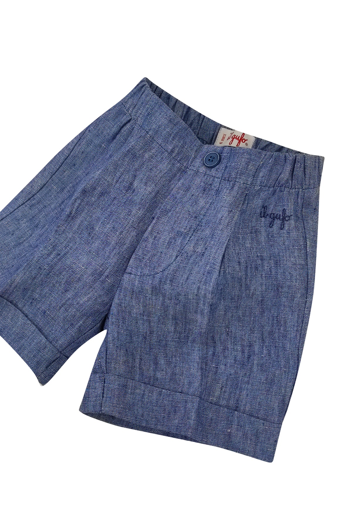 ViaMonte Shop | Il Gufo bermuda celeste scuro neonato in lino