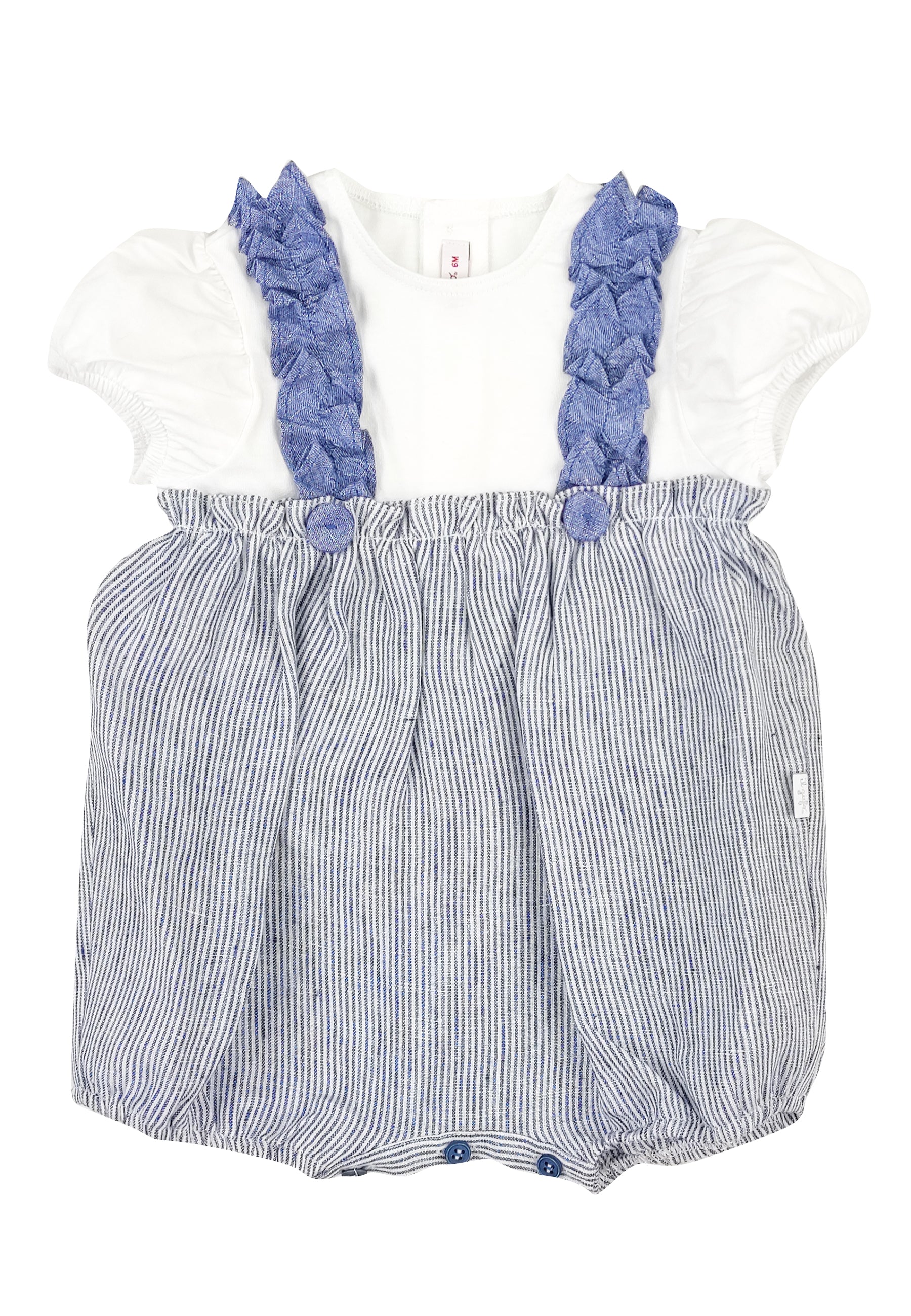 ViaMonte Shop | Il Gufo pagliaccetto celeste a righe neonata in lino