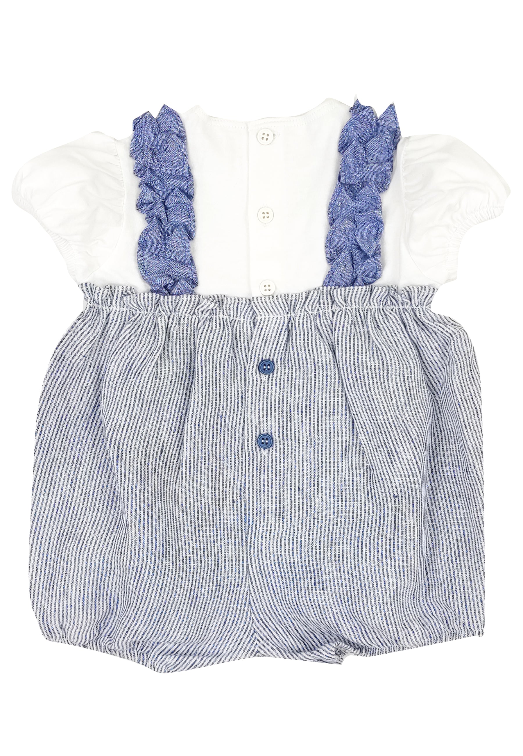 ViaMonte Shop | Il Gufo pagliaccetto celeste a righe neonata in lino