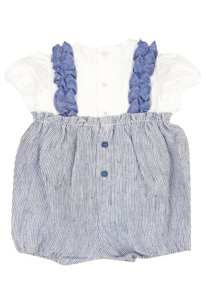 ViaMonte Shop | Il Gufo pagliaccetto celeste a righe neonata in lino