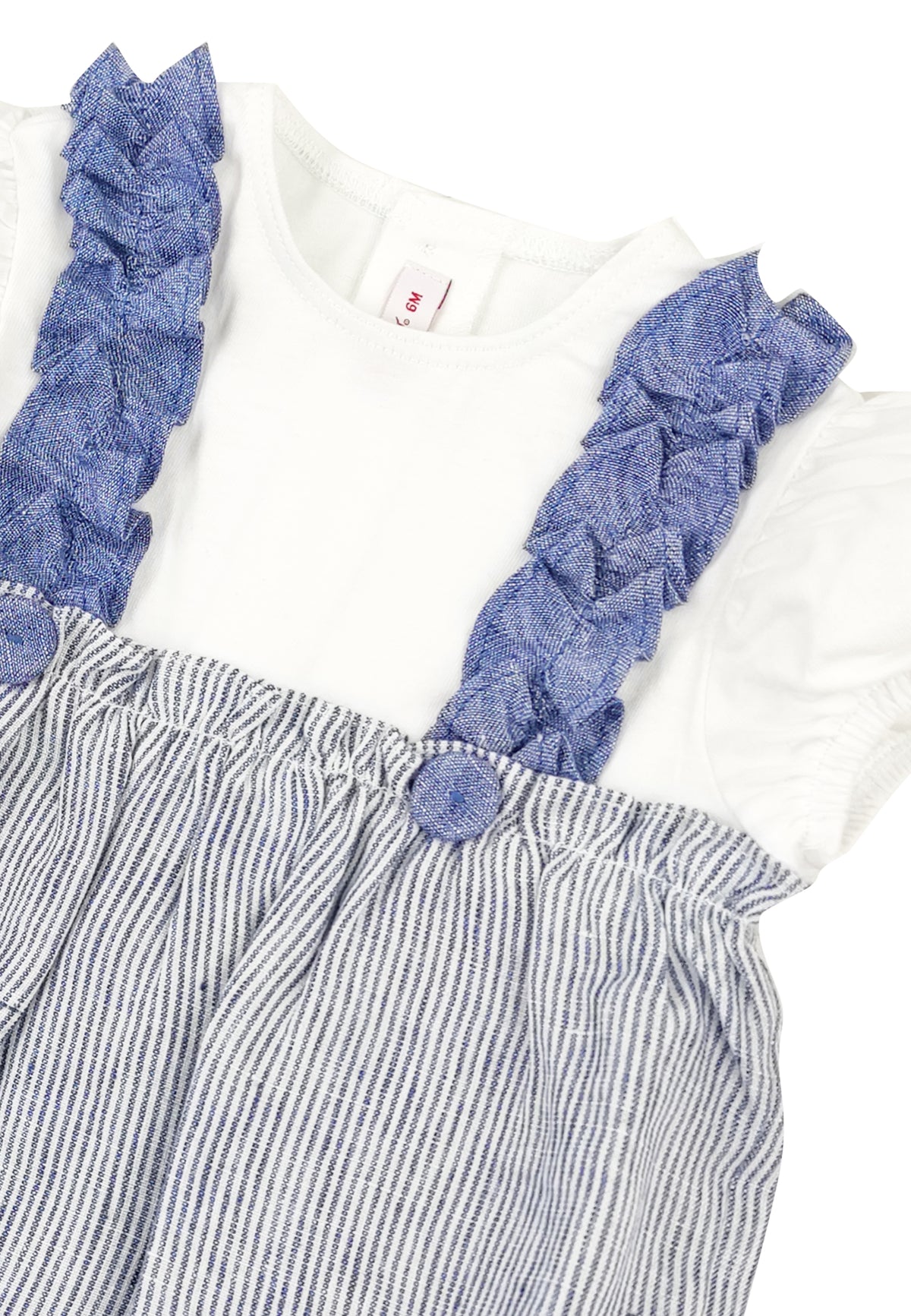 ViaMonte Shop | Il Gufo pagliaccetto celeste a righe neonata in lino