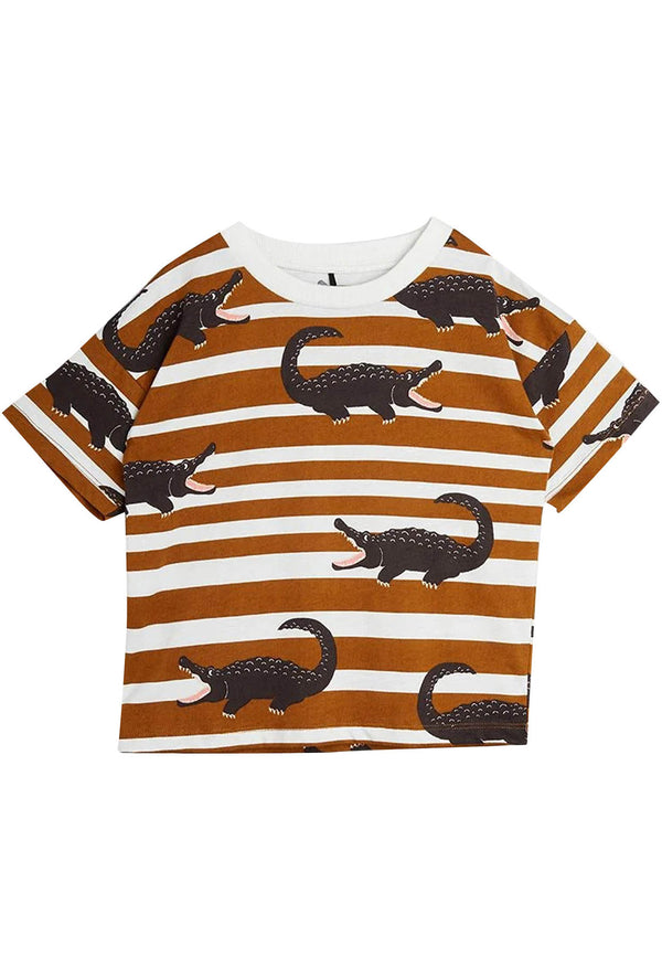 ViaMonte Shop | Mini Rodini T-shirt a righe marrone neonata in cotone biologico