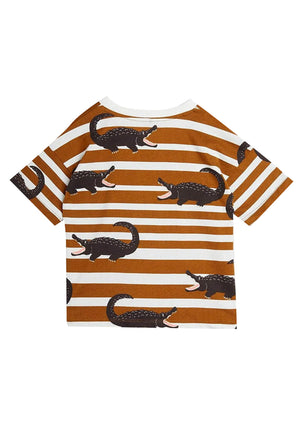 ViaMonte Shop | Mini Rodini T-shirt a righe marrone neonata in cotone biologico