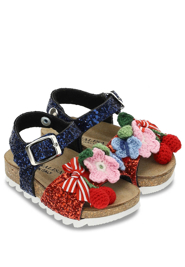 ViaMonte Shop | Monnalisa sandalo glitter blu e rosso bambina con applicazioni