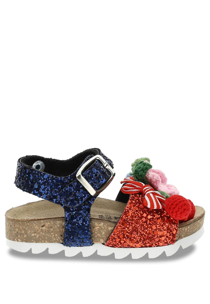 ViaMonte Shop | Monnalisa sandalo glitter blu e rosso bambina con applicazioni