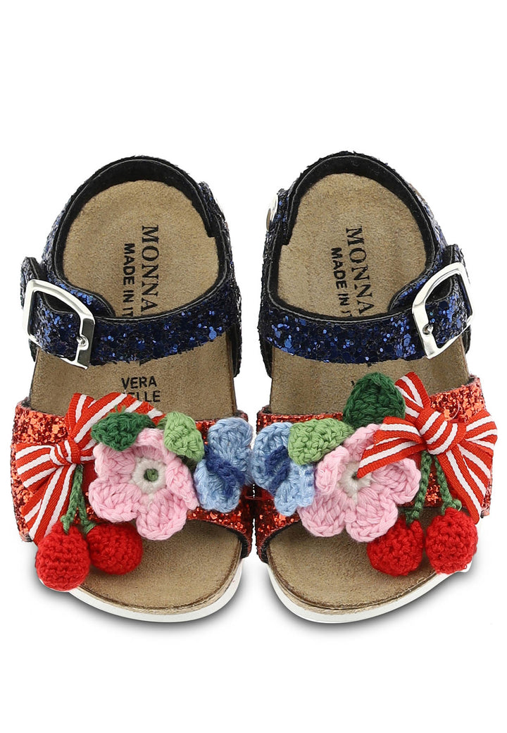 ViaMonte Shop | Monnalisa sandalo glitter blu e rosso bambina con applicazioni