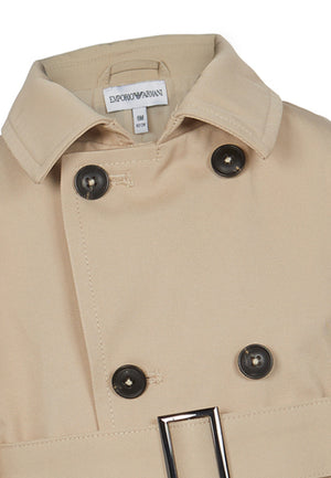 ViaMonte Shop | Emporio Armani cappotto doppiopetto neonato beige in gabardina di cotone