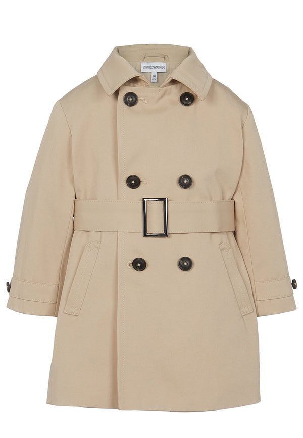 ViaMonte Shop | Emporio Armani cappotto doppiopetto neonato beige in gabardina di cotone