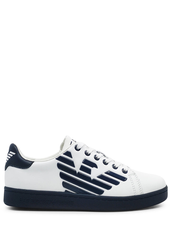 ViaMonte Shop | EA7 Emporio Armani sneakers basse bianche e blu bambino in pelle
