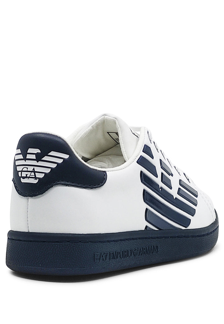 ViaMonte Shop | EA7 Emporio Armani sneakers basse bianche e blu bambino in pelle