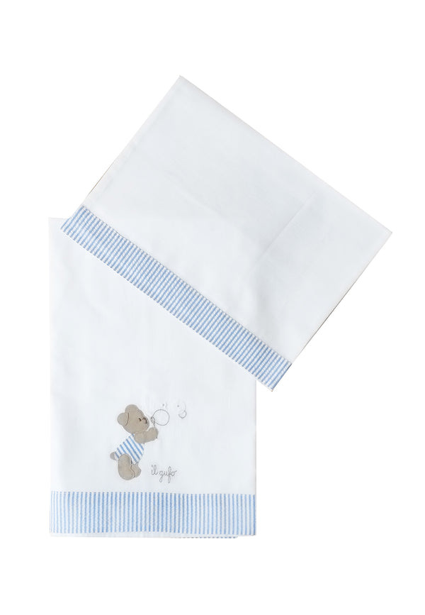 ViaMonte Shop | Il Gufo lenzuolino bianco/azzurro neonato in cotone
