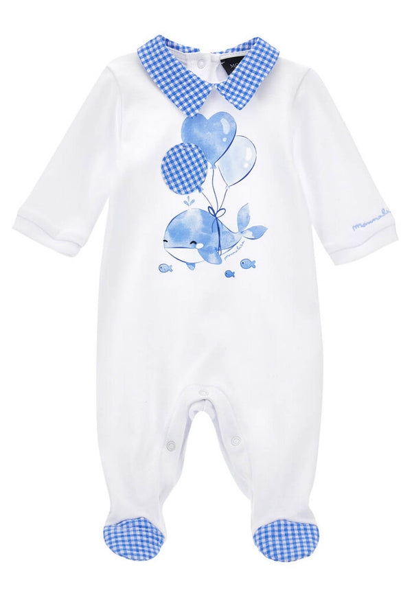 ViaMonte Shop | Monnalisa tutina bianca/blu neonato in cotone