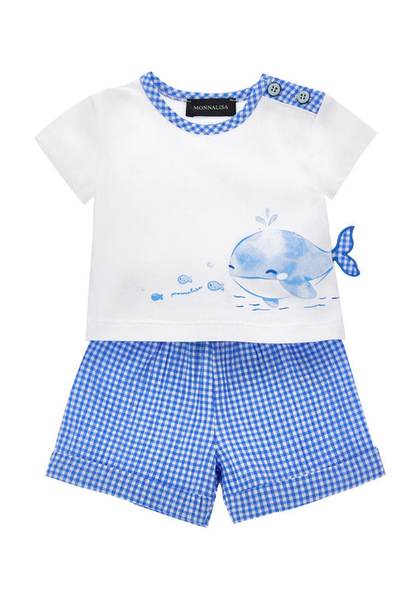 ViaMonte Shop | Monnalisa completo bianco/blu neonato in cotone