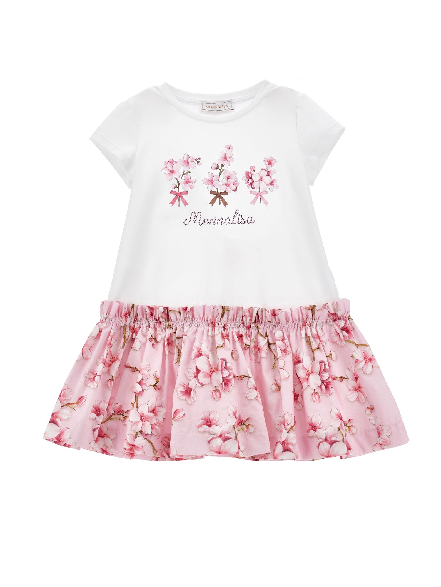 ViaMonte Shop | Monnalisa vestito bianco/rosa bambina in cotone