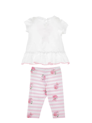 ViaMonte Shop | Monnalisa completo bianco/rosa neonata in cotone