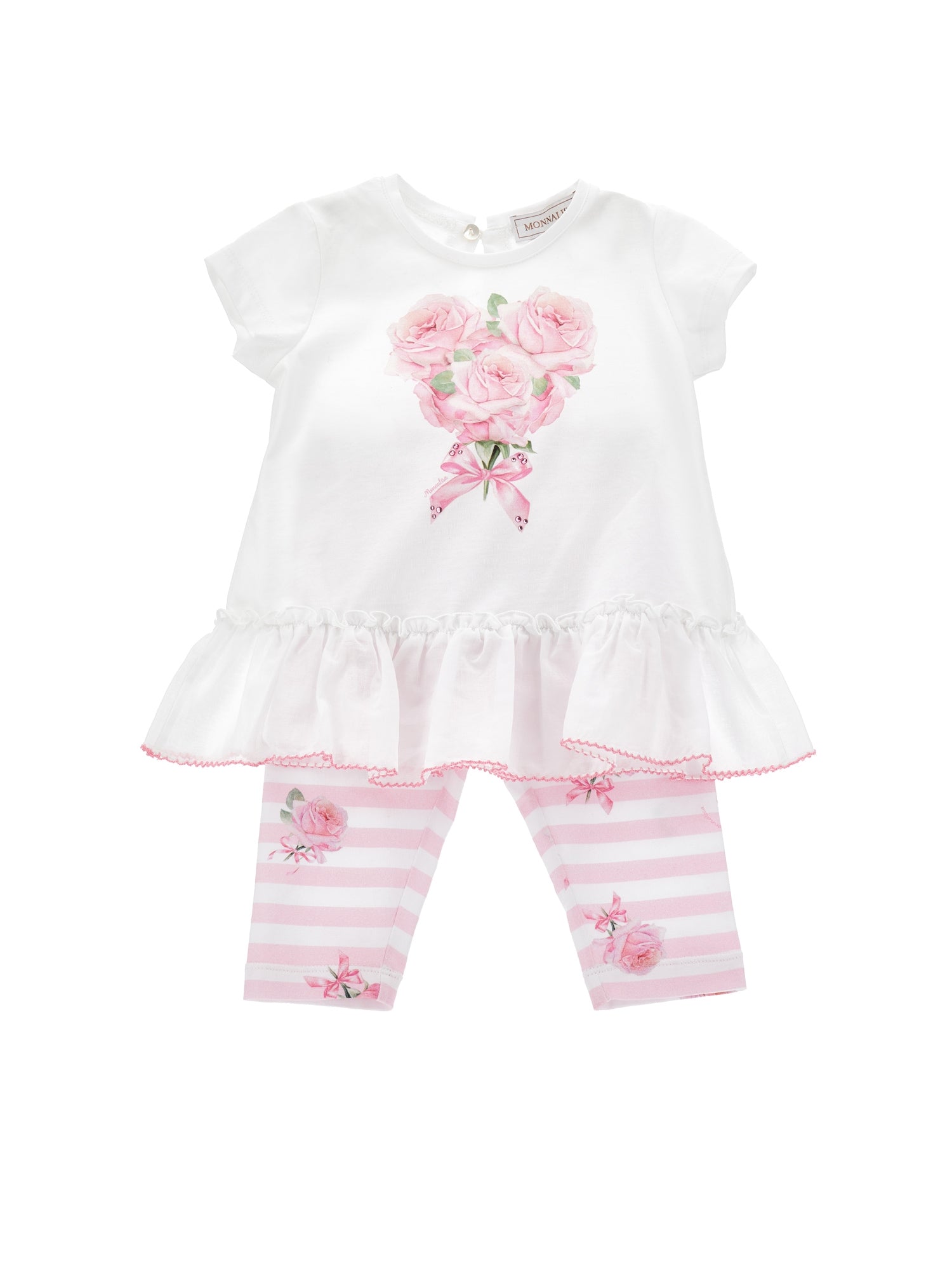 ViaMonte Shop | Monnalisa completo bianco/rosa neonata in cotone