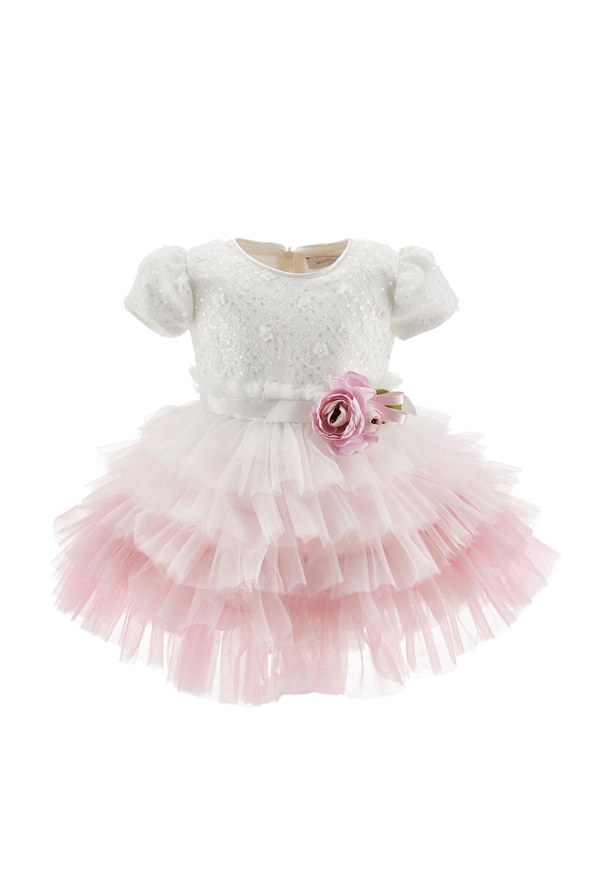 ViaMonte Shop | Monnalisa vestito bianco/rosa neonata in tulle