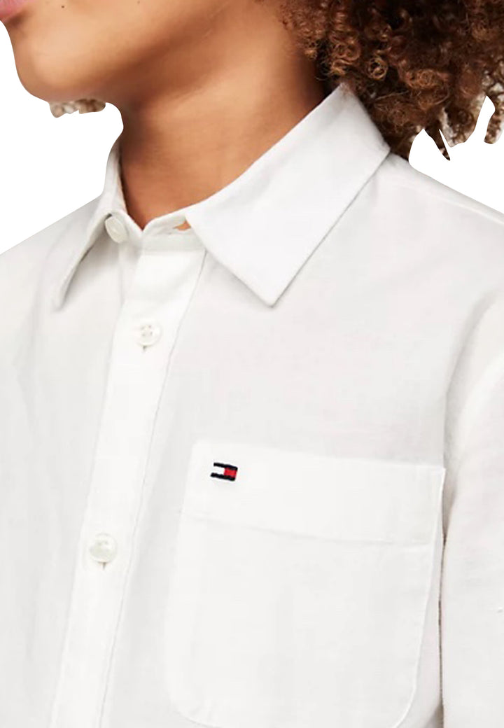 Camicia bambinoTommy Hilfiger bianca in misto canapa