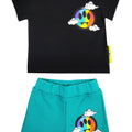 Completo neonato Barrow set t-shirt nera e shorts verde smeraldo in felpa di cotone | ViaMonte Shop