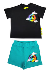 Completo neonato Barrow set t-shirt nera e shorts verde smeraldo in felpa di cotone | ViaMonte Shop