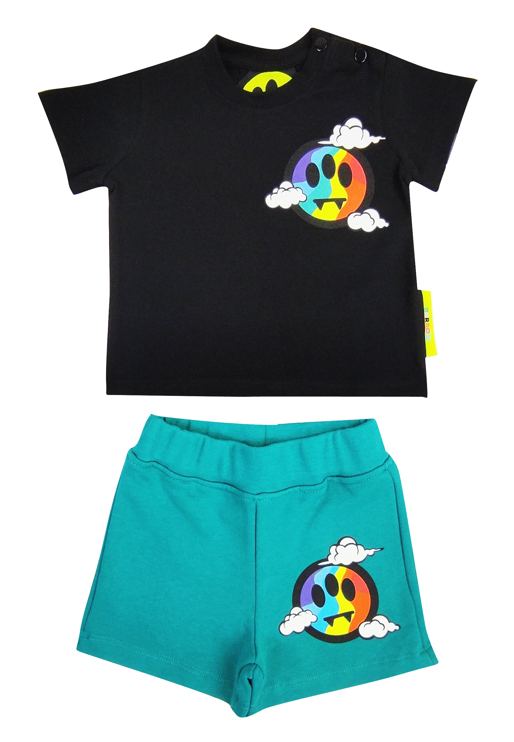 Completo neonato Barrow set t-shirt nera e shorts verde smeraldo in felpa di cotone | ViaMonte Shop