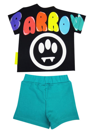 Completo neonato Barrow set t-shirt nera e shorts verde smeraldo in felpa di cotone | ViaMonte Shop