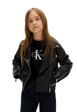 Giubbino bambina Calvin Klein Jeans nero in ecopelle | ViaMonte Shop