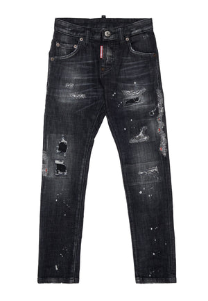 Jeans Cool Guy bambino Dsquared2 nero in cotone elasticizzato | ViaMonte Shop
