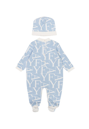 Completo neonato Fay celeste in cotone | ViaMonte Shop