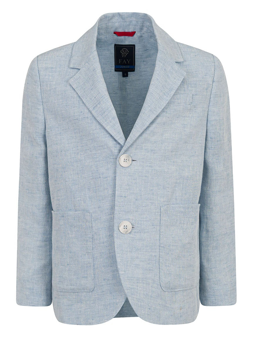 Blazer bambino Fay azzurro in misto lino