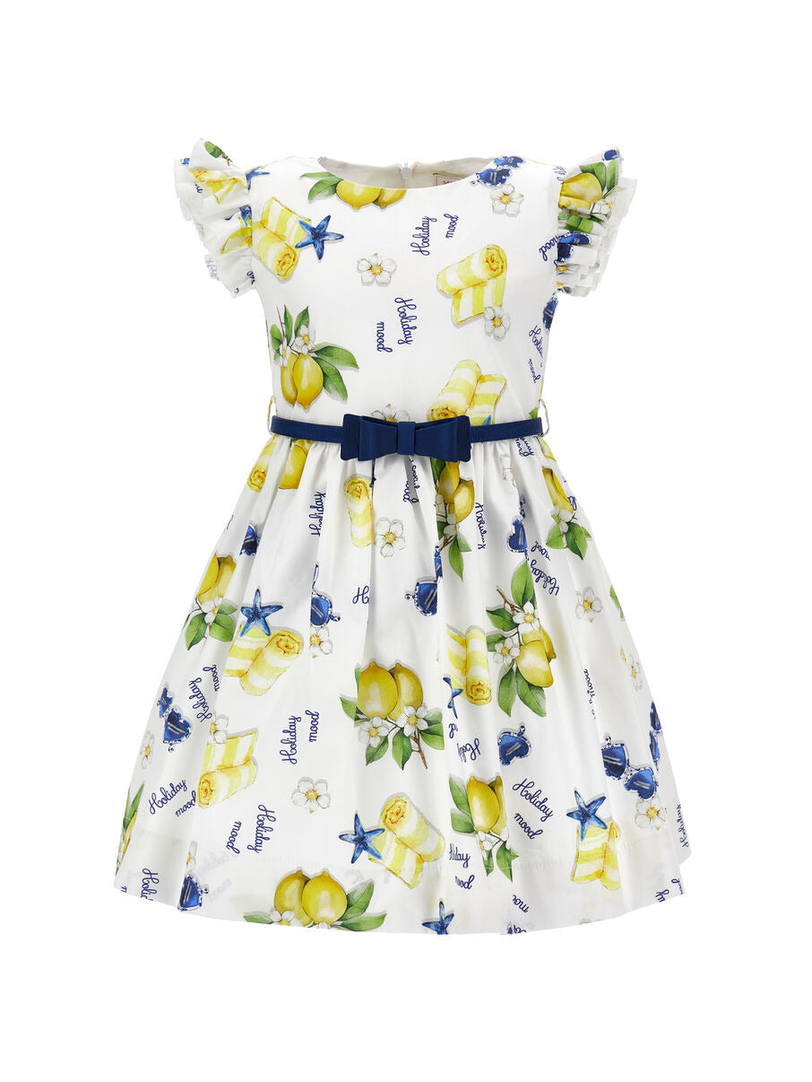 Vestito bambina Monnalisa bianco in popeline di cotone | ViaMonte Shop