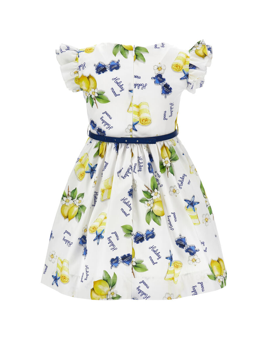 Vestito bambina Monnalisa bianco in popeline di cotone | ViaMonte Shop
