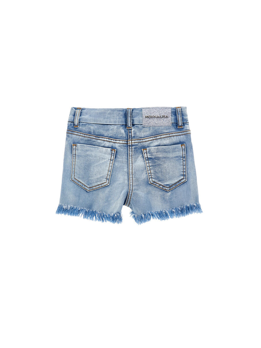 Shorts bambina Monnalisa blu chiaro in denim stretch | ViaMonte Shop