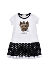 Vestito tennis bambina Monnalisa bianco/nero in jersey stretch | ViaMonte Shop