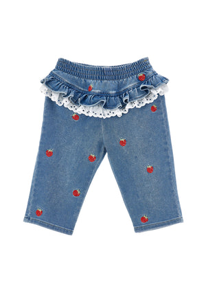 Jeans neonata Monnalisa blu in denim di cotone | ViaMonte Shop